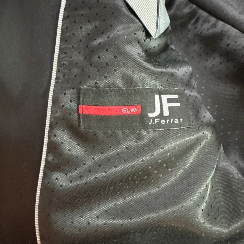 J.Ferrar Mens Blue Black Floral Stretch Fabric 38S Slim Fit Tuxedo Jacket Blazer
